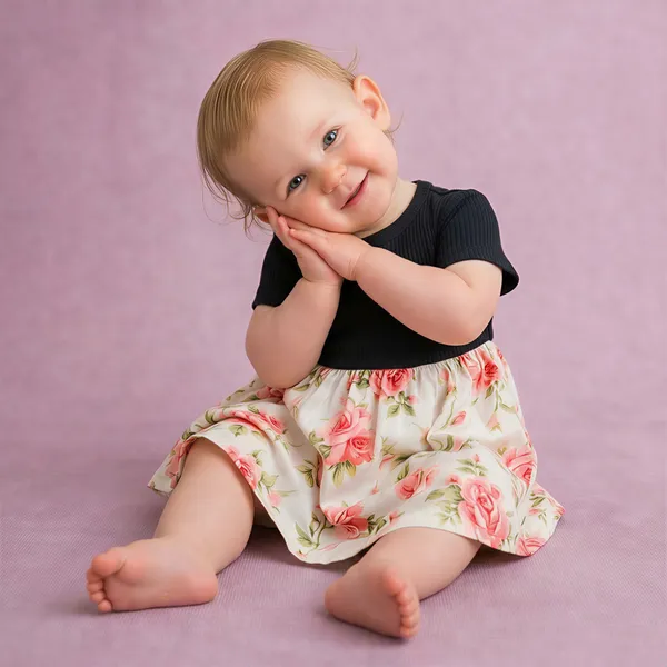 Black_And_White_Floral_Print_Dress_For_Baby_Girls_-_FF_1121