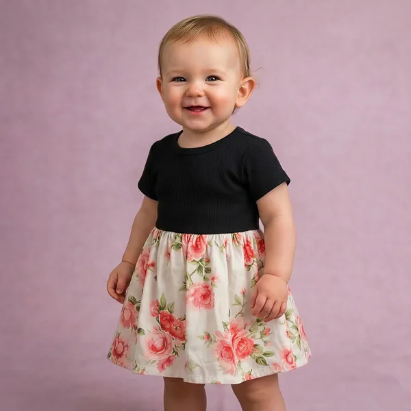 Black_And_White_Floral_Print_Dress_For_Baby_Girls_-_FF_1121