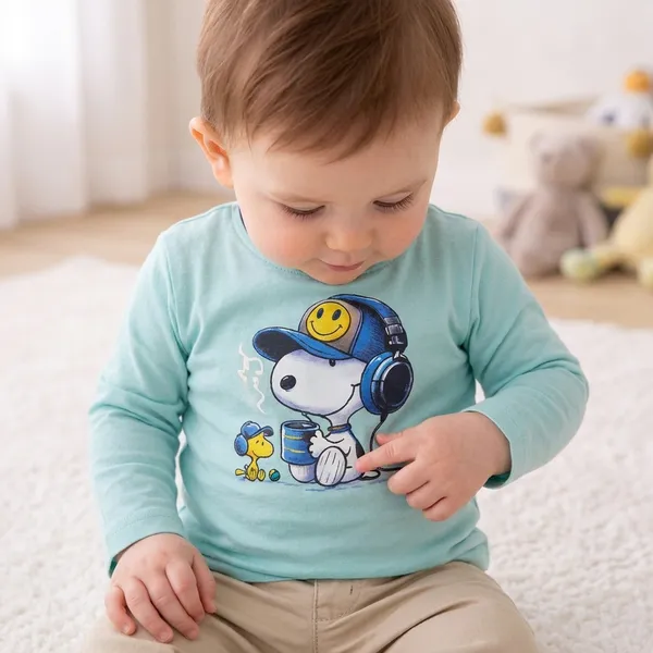 Light_Blue_And_Beige_Snoopy_Print_Full_Sleeve_T_Shirt_With_Shorts_Set_For_Baby_Boys_-_FHT_1116