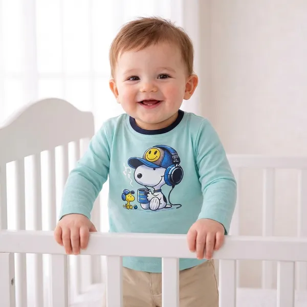 Light_Blue_And_Beige_Snoopy_Print_Full_Sleeve_T_Shirt_With_Shorts_Set_For_Baby_Boys_-_FHT_1116