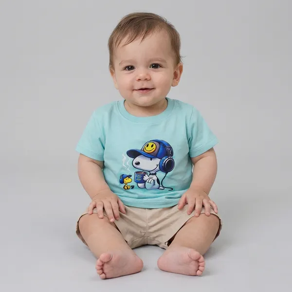 Blue_And_Beige_Snoopy_Print_T_Shirt_With_Shorts_Set_For_Baby_Boys_-_HHT_1117