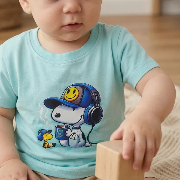 Blue_And_Beige_Snoopy_Print_T_Shirt_With_Shorts_Set_For_Baby_Boys_-_HHT_1117