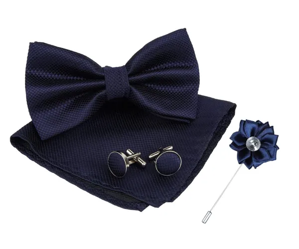 Krawatte_Premium_Navy_Blue_Bow_Tie_Set