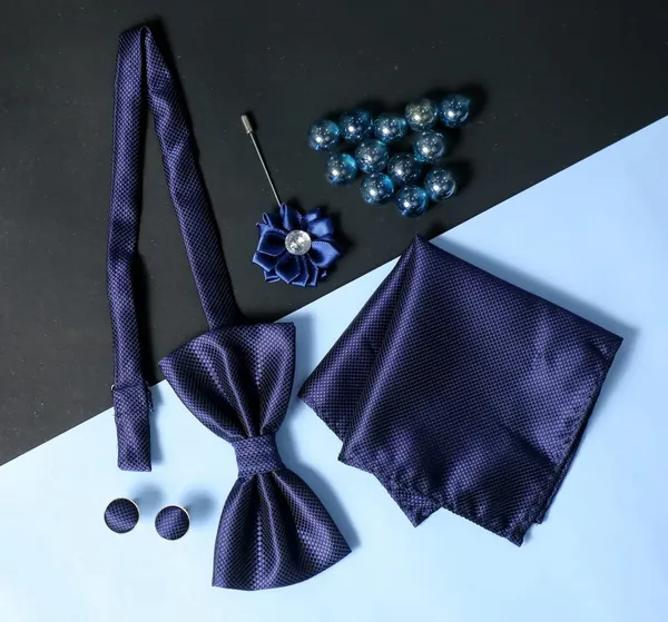 Krawatte_Premium_Navy_Blue_Bow_Tie_Set