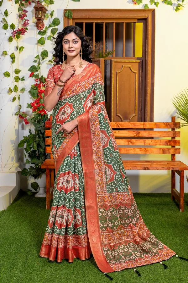 Royal_Elephant_Patola_Print_Kanjivaram_Silk_Saree_With_Jacquard_Border