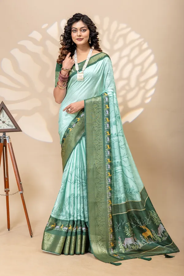 Premium_Moss_Silk_Forest_Digital_Print_Saree_With_Rich_Border