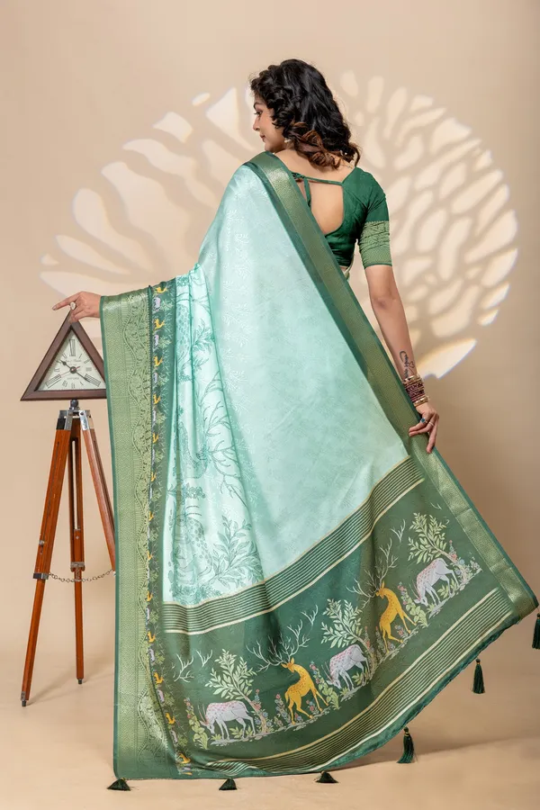 Premium_Moss_Silk_Forest_Digital_Print_Saree_With_Rich_Border
