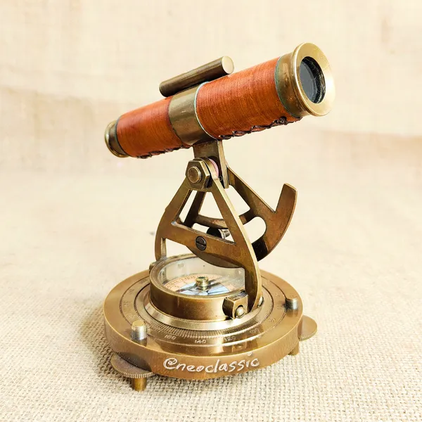 NEO_CLASSIC_Theodolite_Alidade_Telescope_with_Magnetic_Compass_&_Surface_Level_|_Vintage_Navigation_Instrument_with_Brown_Leather_Finish_|_Marine_Nautical_Décor_Showpiece_|_6_Inch