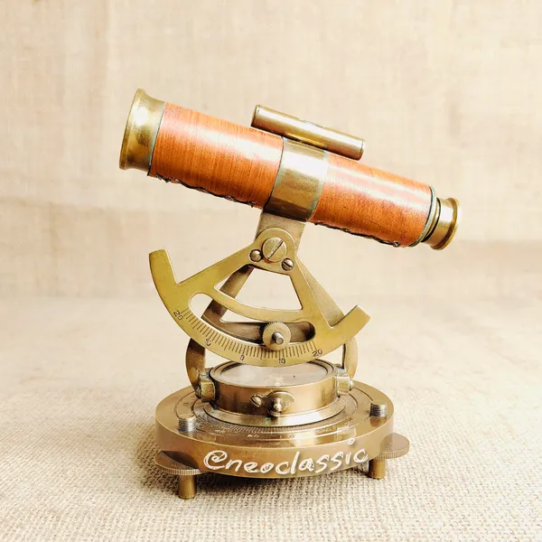 NEO_CLASSIC_Theodolite_Alidade_Telescope_with_Magnetic_Compass_&_Surface_Level_|_Vintage_Navigation_Instrument_with_Brown_Leather_Finish_|_Marine_Nautical_Décor_Showpiece_|_6_Inch