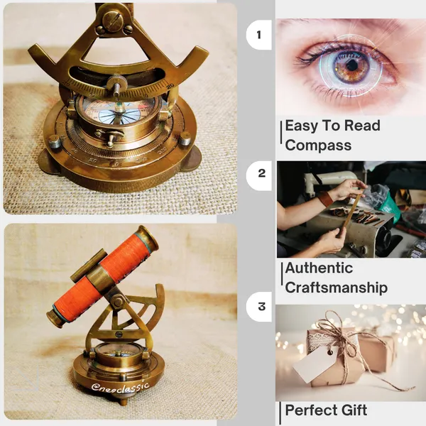 NEO_CLASSIC_Theodolite_Alidade_Telescope_with_Magnetic_Compass_&_Surface_Level_|_Vintage_Navigation_Instrument_with_Brown_Leather_Finish_|_Marine_Nautical_Décor_Showpiece_|_6_Inch
