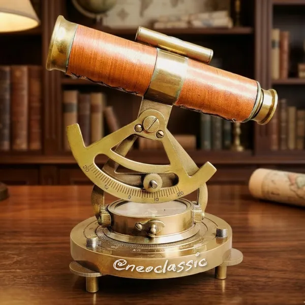 NEO_CLASSIC_Theodolite_Alidade_Telescope_with_Magnetic_Compass_&_Surface_Level_|_Vintage_Navigation_Instrument_with_Brown_Leather_Finish_|_Marine_Nautical_Décor_Showpiece_|_6_Inch