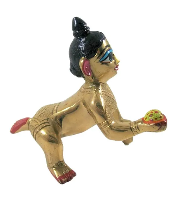NEO_CLASSIC_Ashtadhatu_Brass_Laddu_Gopal_Idol_No._3_|_Hand_Painted_Bal_Gopal_Ji_Murti_for_Home_Temple,_Janmashtami_&_Daily_Pooja_|_Height_3.5_Inch