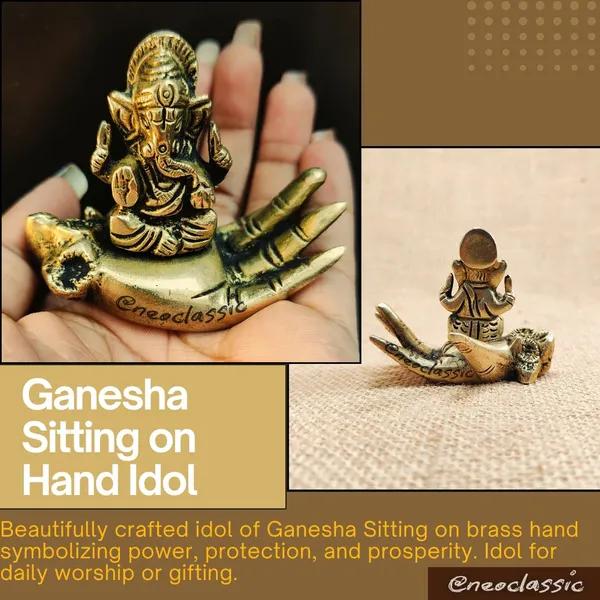NEO_CLASSIC_Brass_Ganesha_Idol_Sitting_on_Hand_|_2.2_Inch_Ganpati_Murti_for_Pooja,_Home_Temple_&_Decor_|_Hath_Ganesh_Showpiece_Figurine