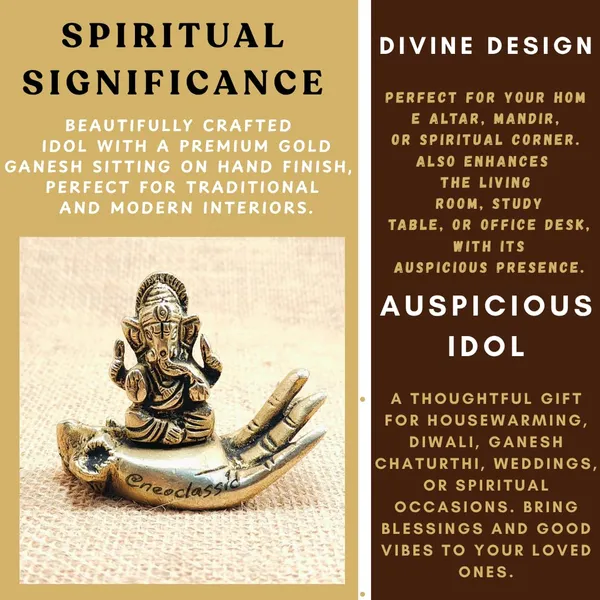 NEO_CLASSIC_Brass_Ganesha_Idol_Sitting_on_Hand_|_2.2_Inch_Ganpati_Murti_for_Pooja,_Home_Temple_&_Decor_|_Hath_Ganesh_Showpiece_Figurine