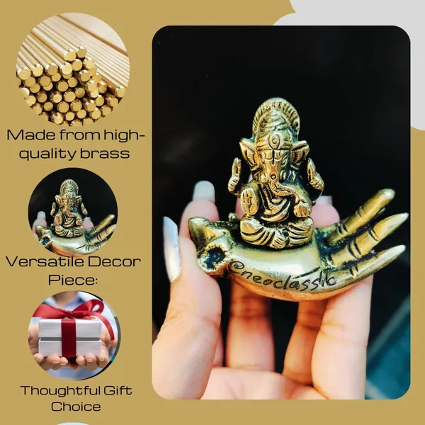 NEO_CLASSIC_Brass_Ganesha_Idol_Sitting_on_Hand_|_2.2_Inch_Ganpati_Murti_for_Pooja,_Home_Temple_&_Decor_|_Hath_Ganesh_Showpiece_Figurine