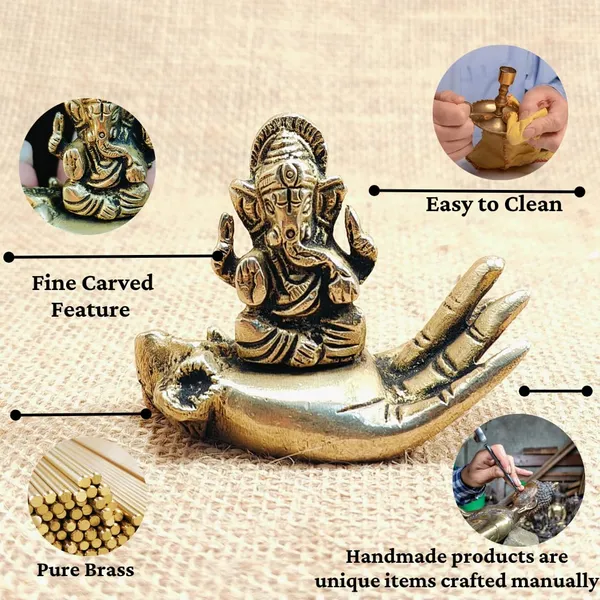 NEO_CLASSIC_Brass_Ganesha_Idol_Sitting_on_Hand_|_2.2_Inch_Ganpati_Murti_for_Pooja,_Home_Temple_&_Decor_|_Hath_Ganesh_Showpiece_Figurine