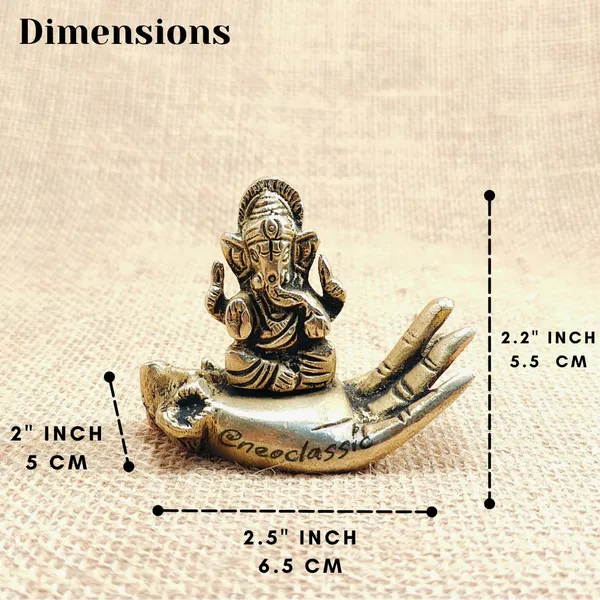 NEO_CLASSIC_Brass_Ganesha_Idol_Sitting_on_Hand_|_2.2_Inch_Ganpati_Murti_for_Pooja,_Home_Temple_&_Decor_|_Hath_Ganesh_Showpiece_Figurine
