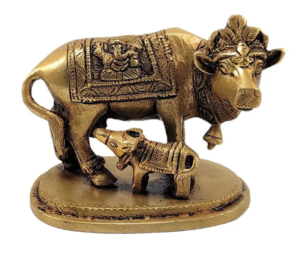NEO_CLASSIC_Brass_Cow_&_Calf_Statue_|_Gold_Finish_Gau_Mata_Kamdhenu_Idol_for_Home_Temple,_Office_&_Vastu_Décor_|_Premium_Religious_Showpiece