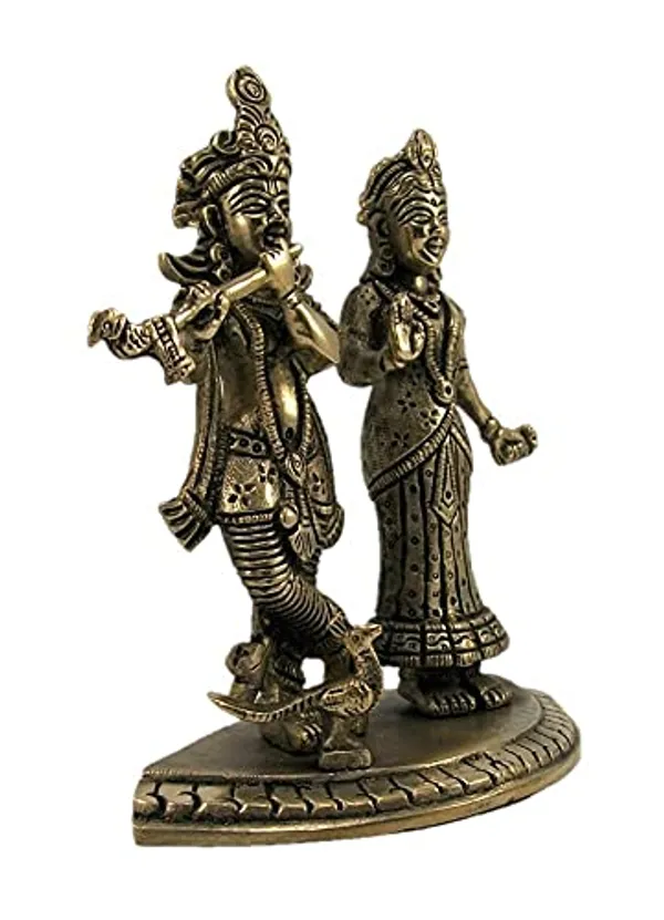 NEO_CLASSIC_Radha_Krishna_Brass_Idol_with_Flute_|_Kishan_Kanhaiya_Murti_with_Peacock_Design_|_Heavy_Base_Religious_Statue_for_Home_Temple,_Pooja_&_Décor_(6_Inch)