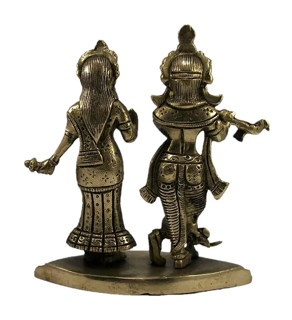 NEO_CLASSIC_Radha_Krishna_Brass_Idol_with_Flute_|_Kishan_Kanhaiya_Murti_with_Peacock_Design_|_Heavy_Base_Religious_Statue_for_Home_Temple,_Pooja_&_Décor_(6_Inch)