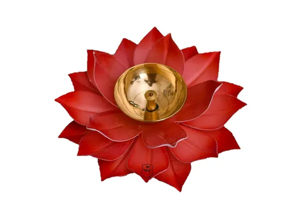 NEO_CLASSIC_Brass_Lotus_Diya_Deepak_|_6_Inch_Kamal_Shape_Oil_Lamp_for_Pooja,_Diwali_Decoration_&_Home_Mandir_|_Handcrafted_Colorful_Brass_Deepak_(Red)