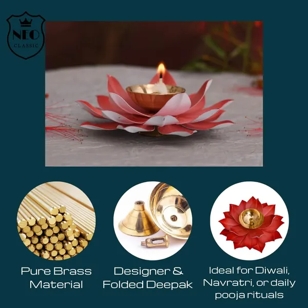 NEO_CLASSIC_Brass_Lotus_Diya_Deepak_|_6_Inch_Kamal_Shape_Oil_Lamp_for_Pooja,_Diwali_Decoration_&_Home_Mandir_|_Handcrafted_Colorful_Brass_Deepak_(Red)