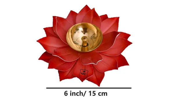 NEO_CLASSIC_Brass_Lotus_Diya_Deepak_|_6_Inch_Kamal_Shape_Oil_Lamp_for_Pooja,_Diwali_Decoration_&_Home_Mandir_|_Handcrafted_Colorful_Brass_Deepak_(Red)