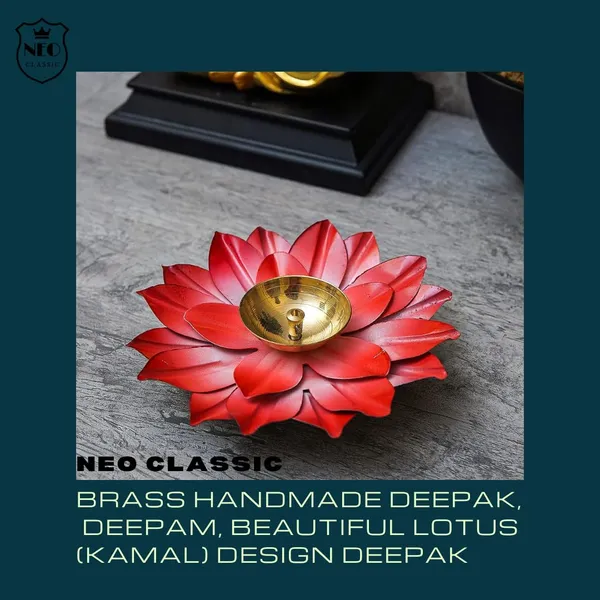 NEO_CLASSIC_Brass_Lotus_Diya_Deepak_|_6_Inch_Kamal_Shape_Oil_Lamp_for_Pooja,_Diwali_Decoration_&_Home_Mandir_|_Handcrafted_Colorful_Brass_Deepak_(Red)