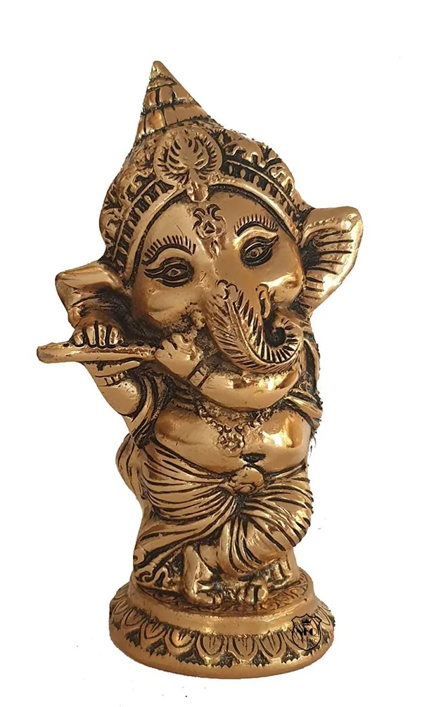 NEO_CLASSIC_Bansuri_Ganesh_Idol_|_Gold_Plated_Lord_Ganesha_Playing_Flute_Statue_|_Decorative_Showpiece_for_Home,_Temple_&_Office_|_Height_6_Inch