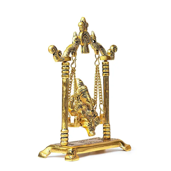 NEO_CLASSIC_Lord_Ganesha_Sitting_on_Jhula_Idol_|_Gold_Plated_Metal_Ganesh_Ji_Statue_|_Antique_Finish_Spiritual_Showpiece_for_Home_Décor_&_Pooja