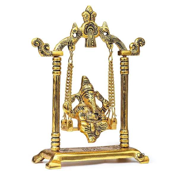 NEO_CLASSIC_Lord_Ganesha_Sitting_on_Jhula_Idol_|_Gold_Plated_Metal_Ganesh_Ji_Statue_|_Antique_Finish_Spiritual_Showpiece_for_Home_Décor_&_Pooja