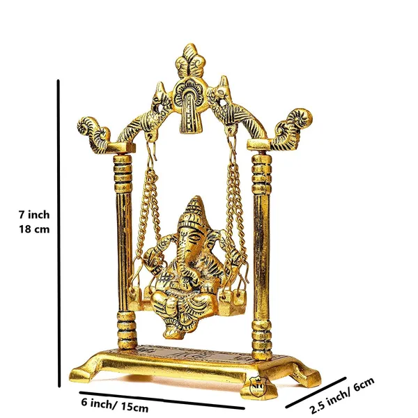 NEO_CLASSIC_Lord_Ganesha_Sitting_on_Jhula_Idol_|_Gold_Plated_Metal_Ganesh_Ji_Statue_|_Antique_Finish_Spiritual_Showpiece_for_Home_Décor_&_Pooja