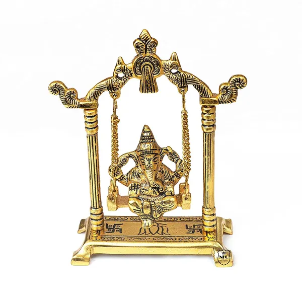 NEO_CLASSIC_Lord_Ganesha_Sitting_on_Jhula_Idol_|_Gold_Plated_Metal_Ganesh_Ji_Statue_|_Antique_Finish_Spiritual_Showpiece_for_Home_Décor_&_Pooja