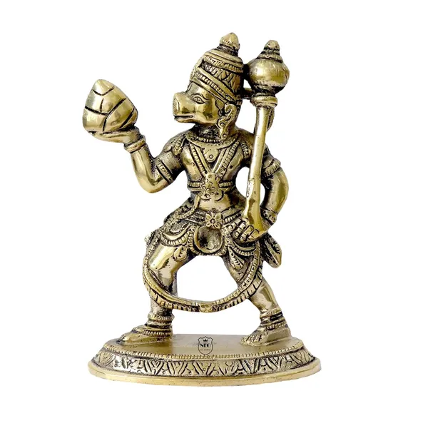 NEO_CLASSIC_Mahabali_Hanuman_Brass_Idol_with_Sanjeevani_Parvat_|_5_Inch_Hanuman_Murti_for_Home_Temple,_Pooja_Room,_Office_Desk_&_Decorative_Showpiece