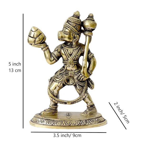 NEO_CLASSIC_Mahabali_Hanuman_Brass_Idol_with_Sanjeevani_Parvat_|_5_Inch_Hanuman_Murti_for_Home_Temple,_Pooja_Room,_Office_Desk_&_Decorative_Showpiece