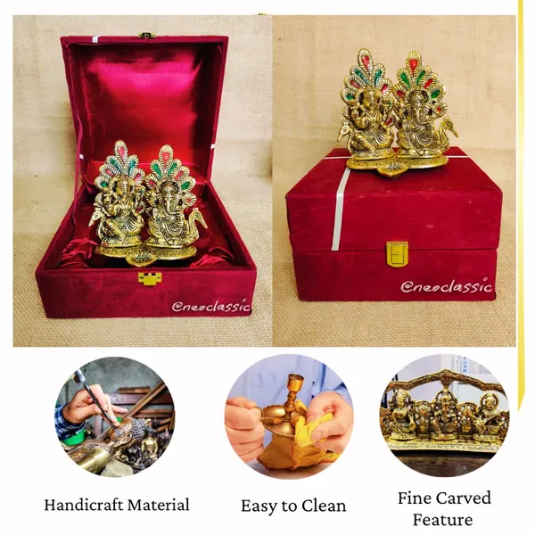 NEO_CLASSIC_Laxmi_Ganesh_Idol_with_Peacock_&_Diya_|_Decorative_Metal_God_Statue_for_Home_Temple,_Diwali_Decoration_&_Religious_Gifting