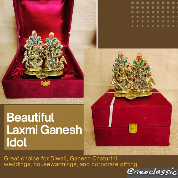 NEO_CLASSIC_Laxmi_Ganesh_Idol_with_Peacock_&_Diya_|_Decorative_Metal_God_Statue_for_Home_Temple,_Diwali_Decoration_&_Religious_Gifting