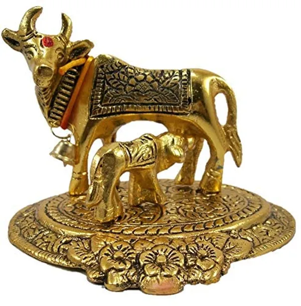NEO_CLASSIC_Golden_Cow_with_Calf_Idol_|_Kamdhenu_Gau_Mata_Murti_|_Vastu_&_Spiritual_Decorative_Showpiece_for_Home,_Office_&_Temple