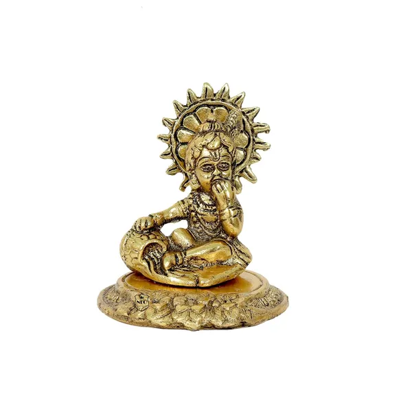 NEO_CLASSIC_Metal_Bal_Gopal_Krishna_Idol_Eating_Makhan_|_Laddu_Gopal_Murti_Gold_Finish_with_Round_Base_|_Pooja_Idol_for_Home_Temple,_Janmashtami_Decoration_&_Gift_Item