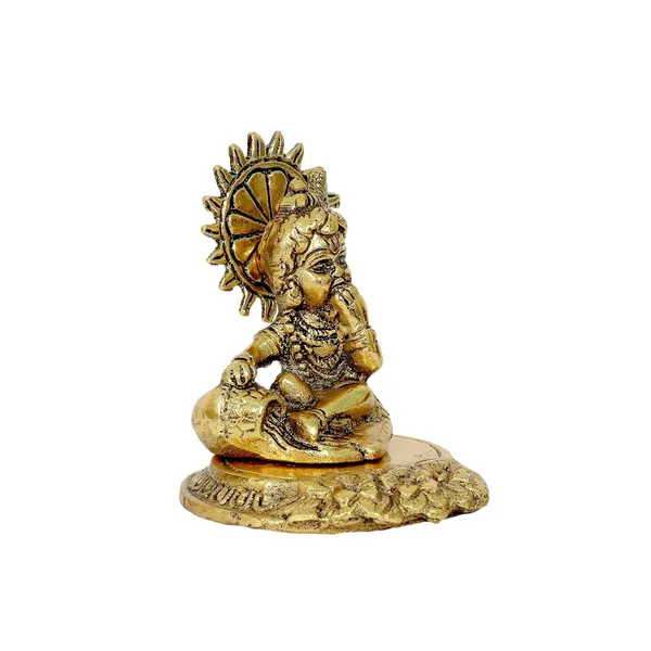NEO_CLASSIC_Metal_Bal_Gopal_Krishna_Idol_Eating_Makhan_|_Laddu_Gopal_Murti_Gold_Finish_with_Round_Base_|_Pooja_Idol_for_Home_Temple,_Janmashtami_Decoration_&_Gift_Item
