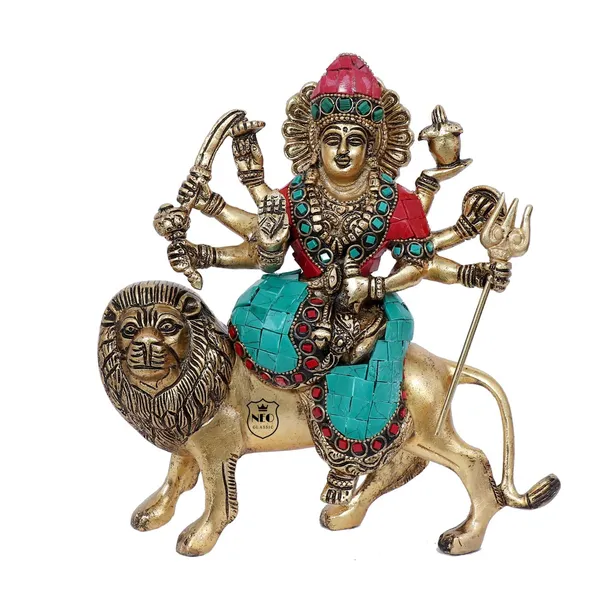 NEO_CLASSIC_Durga_Maa_Stone_Finish_Statue_with_Lion_|_Hindu_Goddess_Durga_Idol_for_Home_Temple,_Pooja_&_Decorative_Showpiece_|_9_Inch