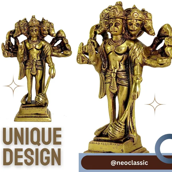 NEO_CLASSIC_Panchmukhi_Hanuman_Brass_Idol_|_5_Face_Bajrang_bali_Murti_for_Home_Temple_&_Decor_|_Gold_Finish_|_Height_6_Inch