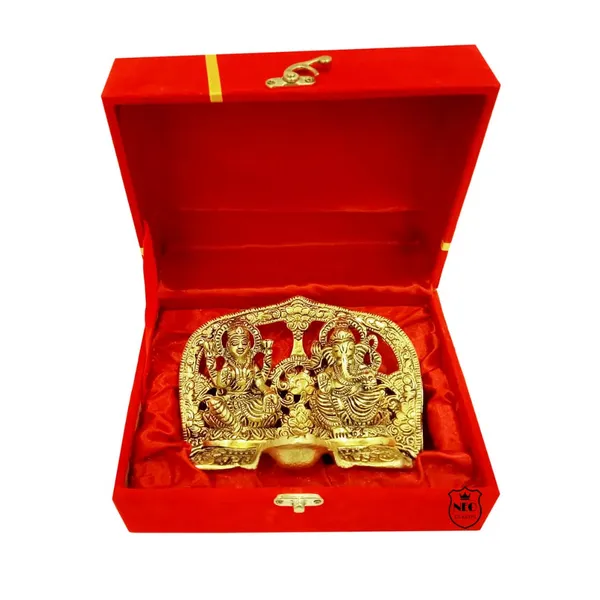 NEO_CLASSIC_Laxmi_Ganesh_Idol_with_Oil_Lamp_Diya_|_Gold_Finish_Pooja_Deepak_|_Diwali_Decoration_Item_|_Mandir_Decor_&_Gift_Set_with_Red_Velvet_Box