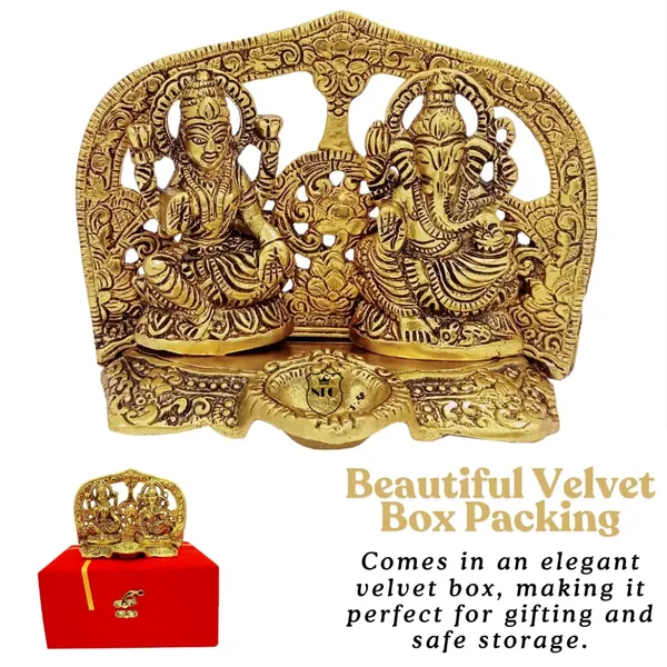 NEO_CLASSIC_Laxmi_Ganesh_Idol_with_Oil_Lamp_Diya_|_Gold_Finish_Pooja_Deepak_|_Diwali_Decoration_Item_|_Mandir_Decor_&_Gift_Set_with_Red_Velvet_Box