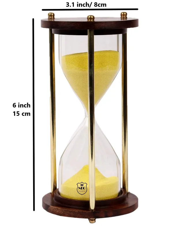 NEO_CLASSIC_Vintage_Sand_Timer_6_Inch_|_Brass_&_Wood_Hourglass_|_5_Minute_Sand_Clock_for_Tea,_Exercise_&_Home_Decor_(Yellow)