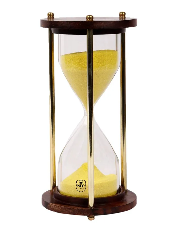 NEO_CLASSIC_Vintage_Sand_Timer_6_Inch_|_Brass_&_Wood_Hourglass_|_5_Minute_Sand_Clock_for_Tea,_Exercise_&_Home_Decor_(Yellow)