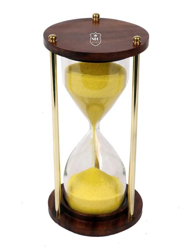 NEO_CLASSIC_Vintage_Sand_Timer_6_Inch_|_Brass_&_Wood_Hourglass_|_5_Minute_Sand_Clock_for_Tea,_Exercise_&_Home_Decor_(Yellow)