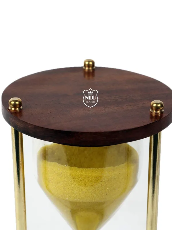 NEO_CLASSIC_Vintage_Sand_Timer_6_Inch_|_Brass_&_Wood_Hourglass_|_5_Minute_Sand_Clock_for_Tea,_Exercise_&_Home_Decor_(Yellow)