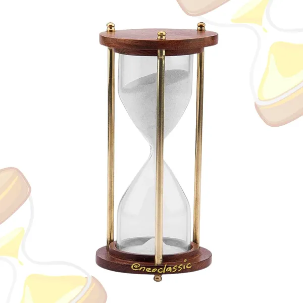 NEO_CLASSIC_5-Minute_Vintage_Hourglass_Timer_|_Brass_&_Wooden_Sand_Clock_with_White_Sand_|_Decorative_Desk_Timer_for_Tea,_Yoga,_Study_&_Office_Décor_|_4_Inch