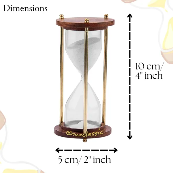NEO_CLASSIC_5-Minute_Vintage_Hourglass_Timer_|_Brass_&_Wooden_Sand_Clock_with_White_Sand_|_Decorative_Desk_Timer_for_Tea,_Yoga,_Study_&_Office_Décor_|_4_Inch